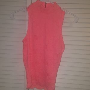 Coral pink lace back out crop top